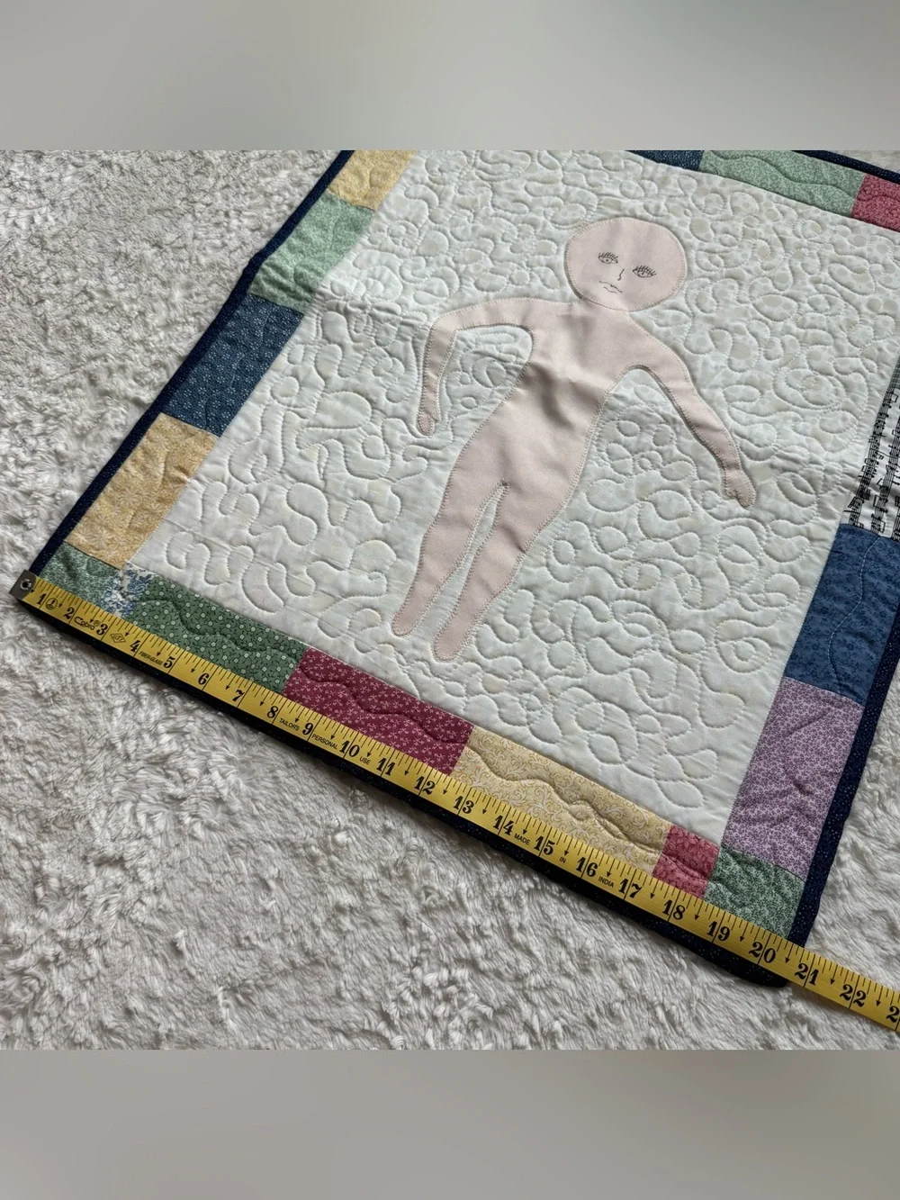 Wall Hanging Mini Quilt Paper Doll Quilt 23.5”x20.5” Patchwork Farmhouse